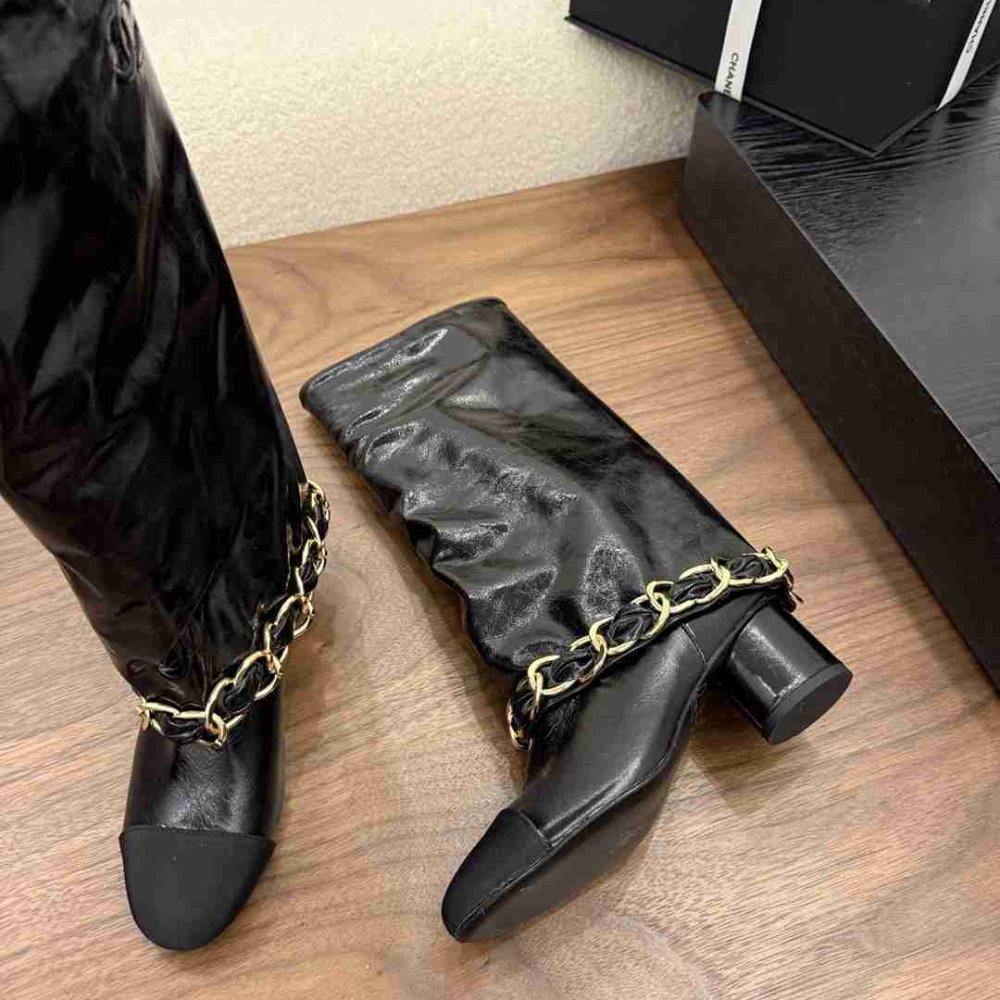 [S*per Vip 1:1] Ch**el High Boots Leather And Grosgrain Black G46677 B21755 94305