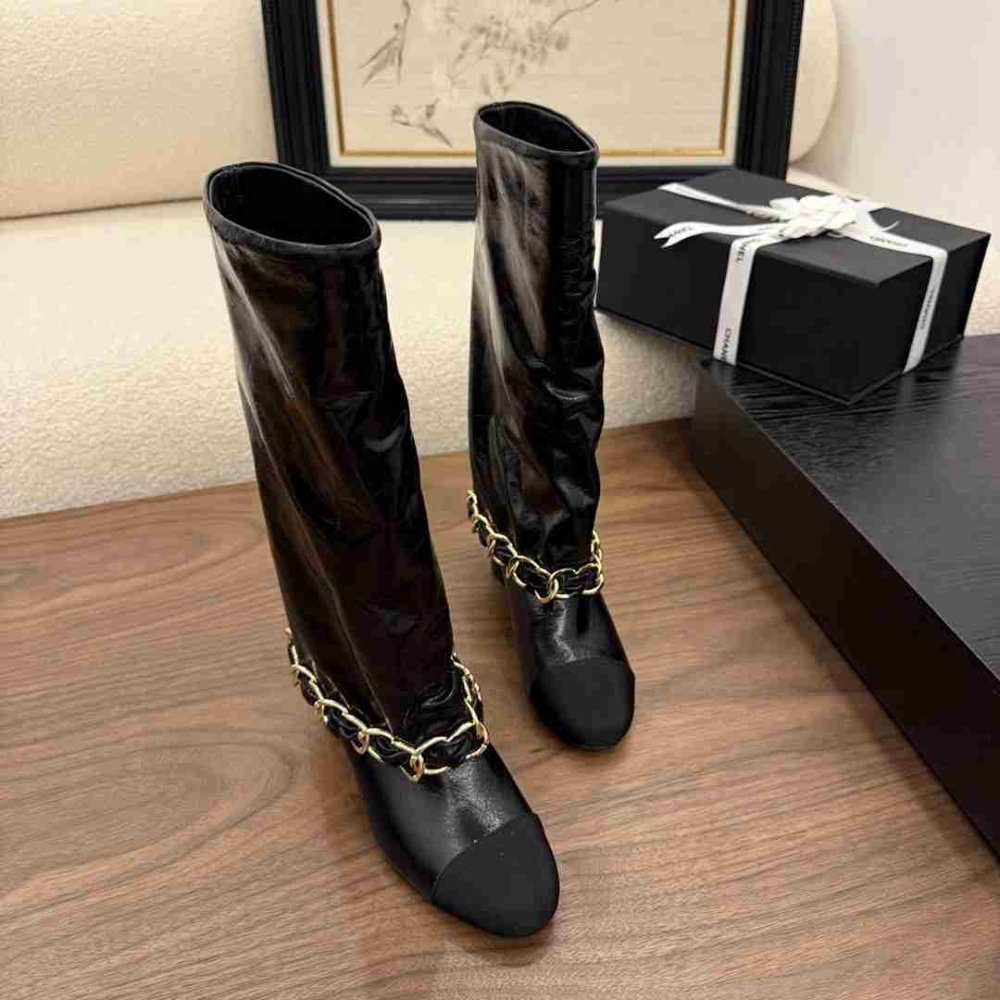 [S*per Vip 1:1] Ch**el High Boots Leather And Grosgrain Black G46677 B21755 94305