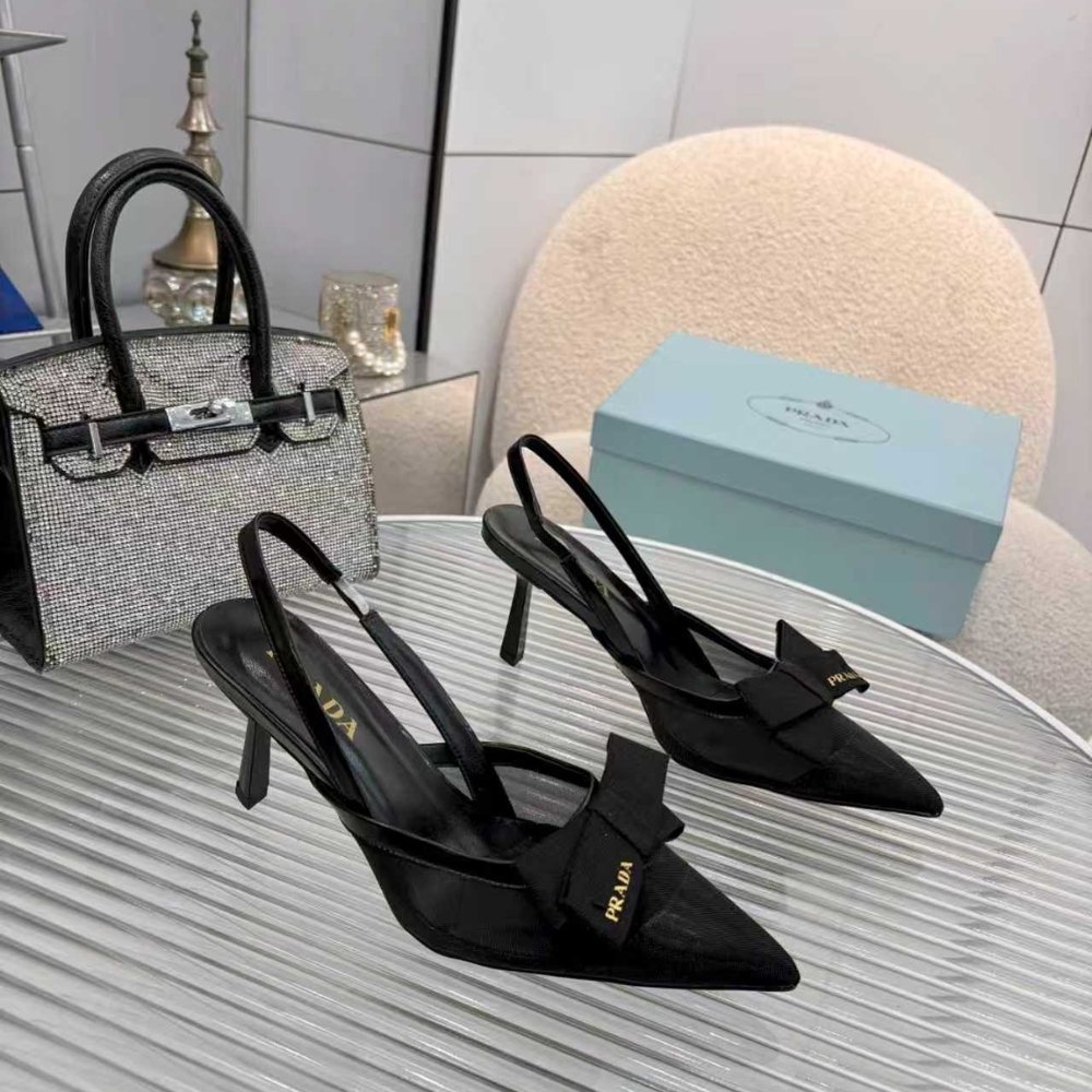 Pra*a Mesh Fabric Slingback Pumps In Black