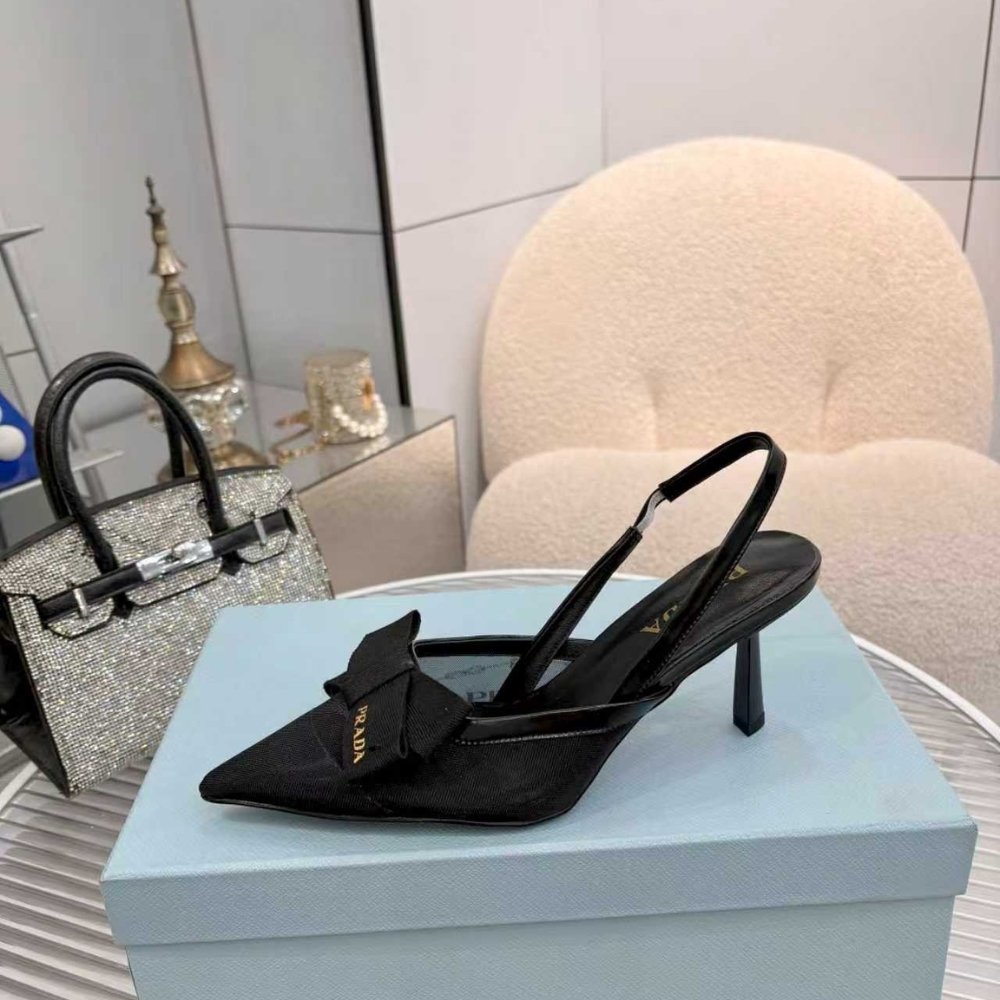Pra*a Mesh Fabric Slingback Pumps In Black