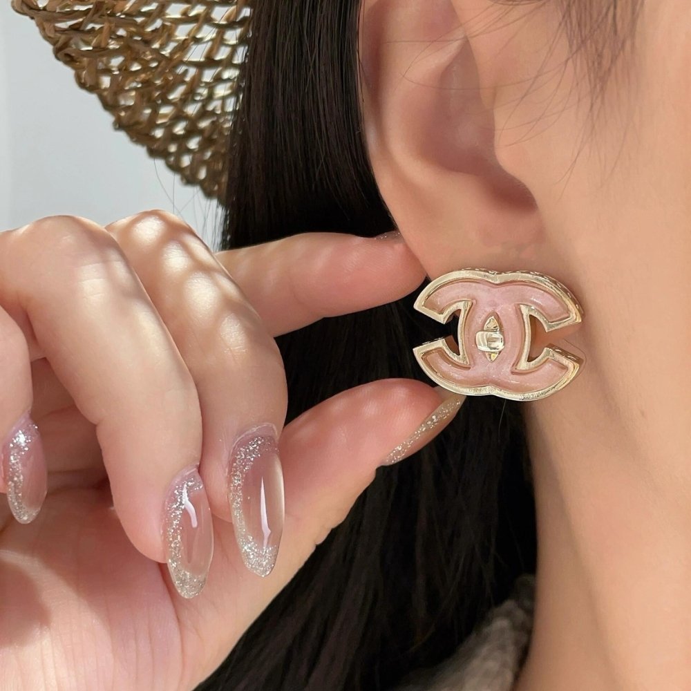 Ch**el Stud Earrings Pink Gold Abg299 B21878 U3494