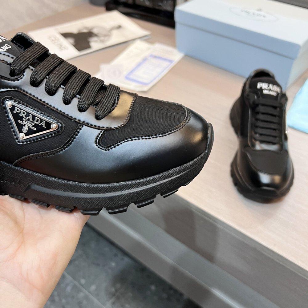 Pra*a Prax 01 Re Nylon And Brushed Leather Sneaker Black 2Ee369 3Lf5 F0632 F G000