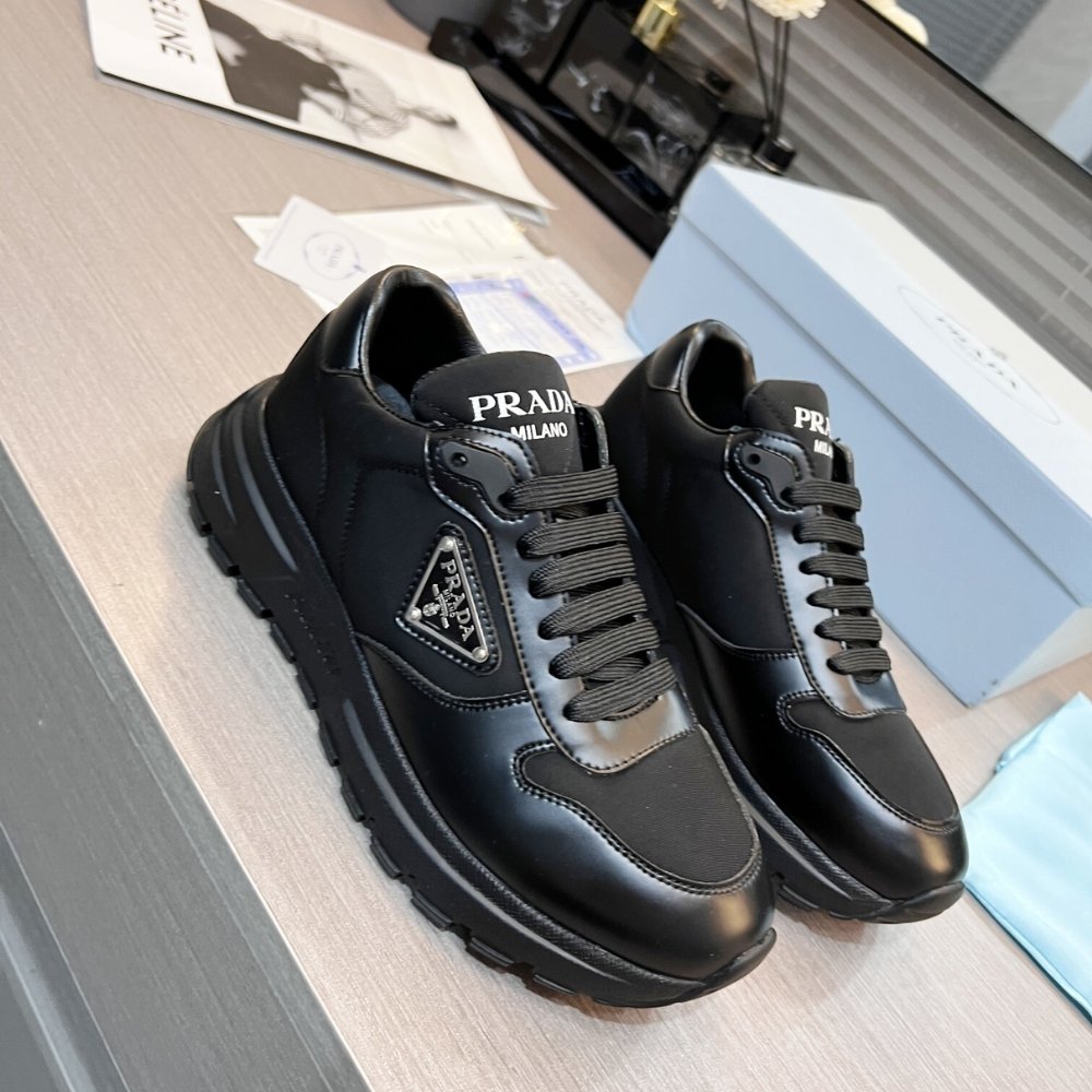 Pra*a Prax 01 Re Nylon And Brushed Leather Sneaker Black 2Ee369 3Lf5 F0632 F G000