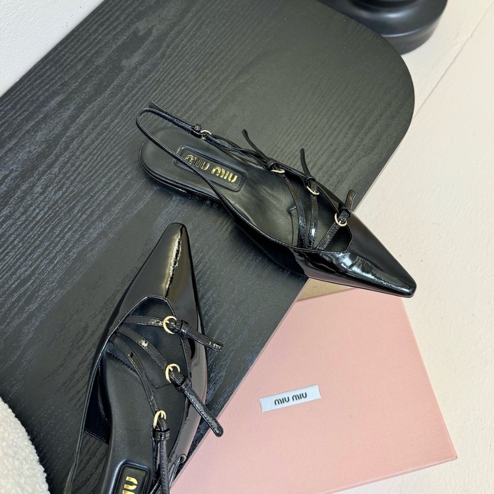 M1um1u Leather Slingback Ballerinas With Buckles Black 5F476E 055 F0002 F 010