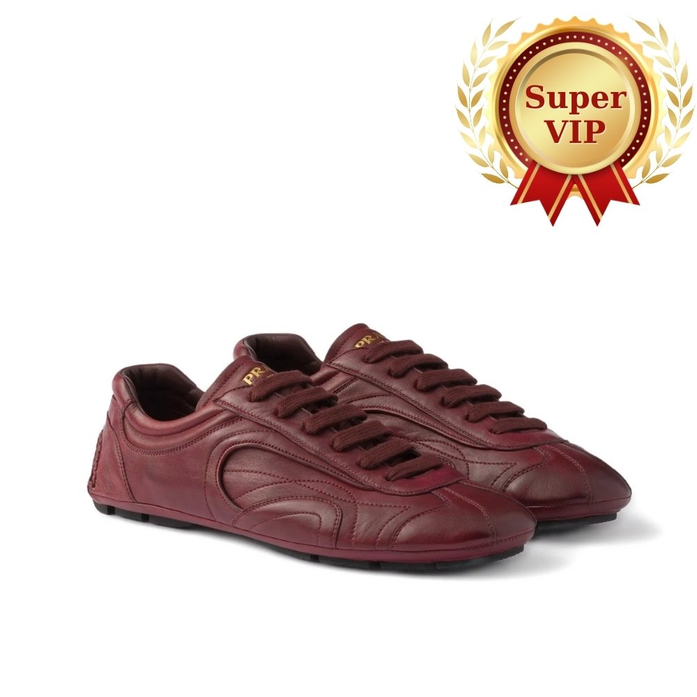 [S*per Vip 1:1] Pra*a Montecarlo Re Edition 2005 Antiqued Nappa Leather Sneakers Burgundy 4E1165 EFX F0007 F G000