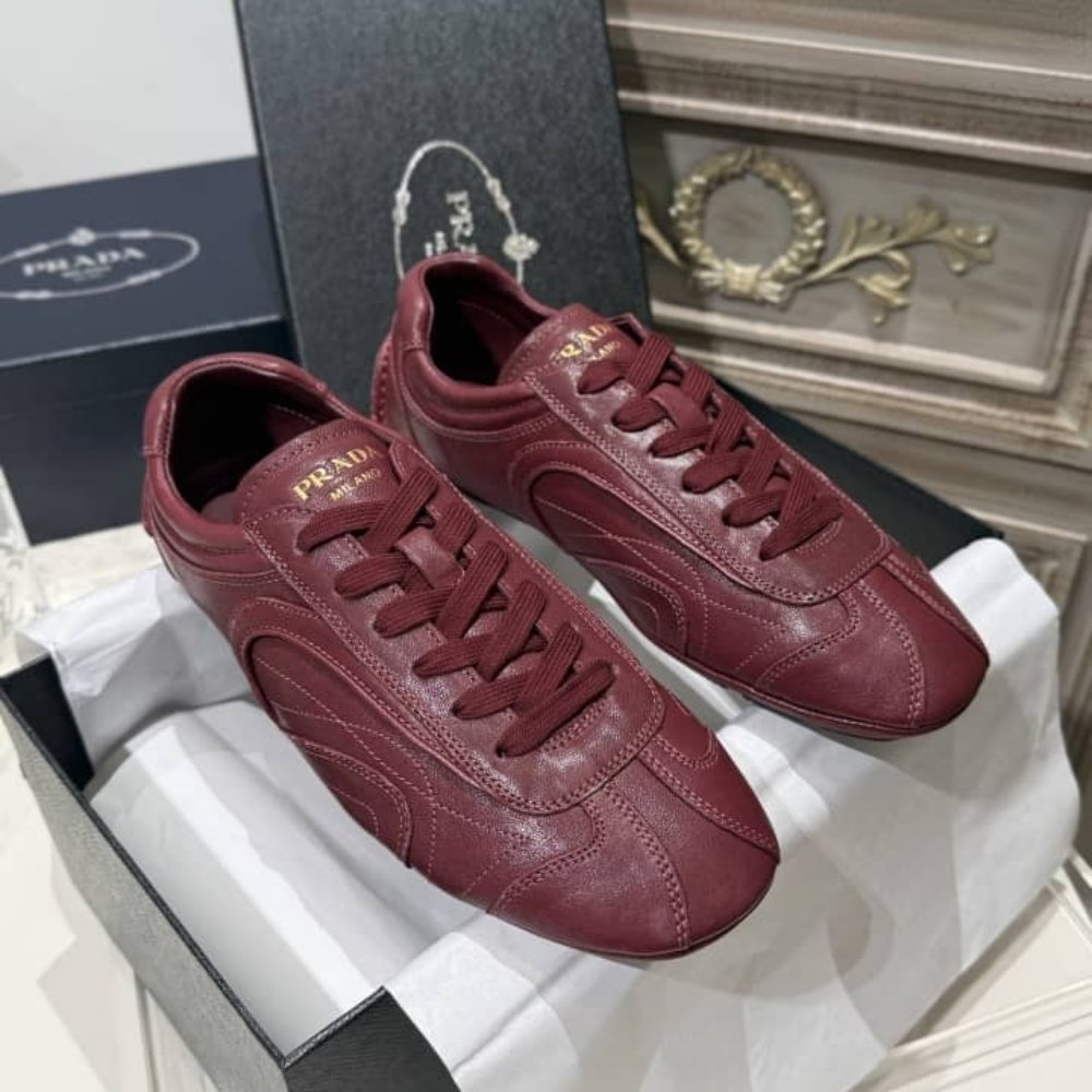[S*per Vip 1:1] Pra*a Montecarlo Re Edition 2005 Antiqued Nappa Leather Sneakers Burgundy 4E1165 EFX F0007 F G000