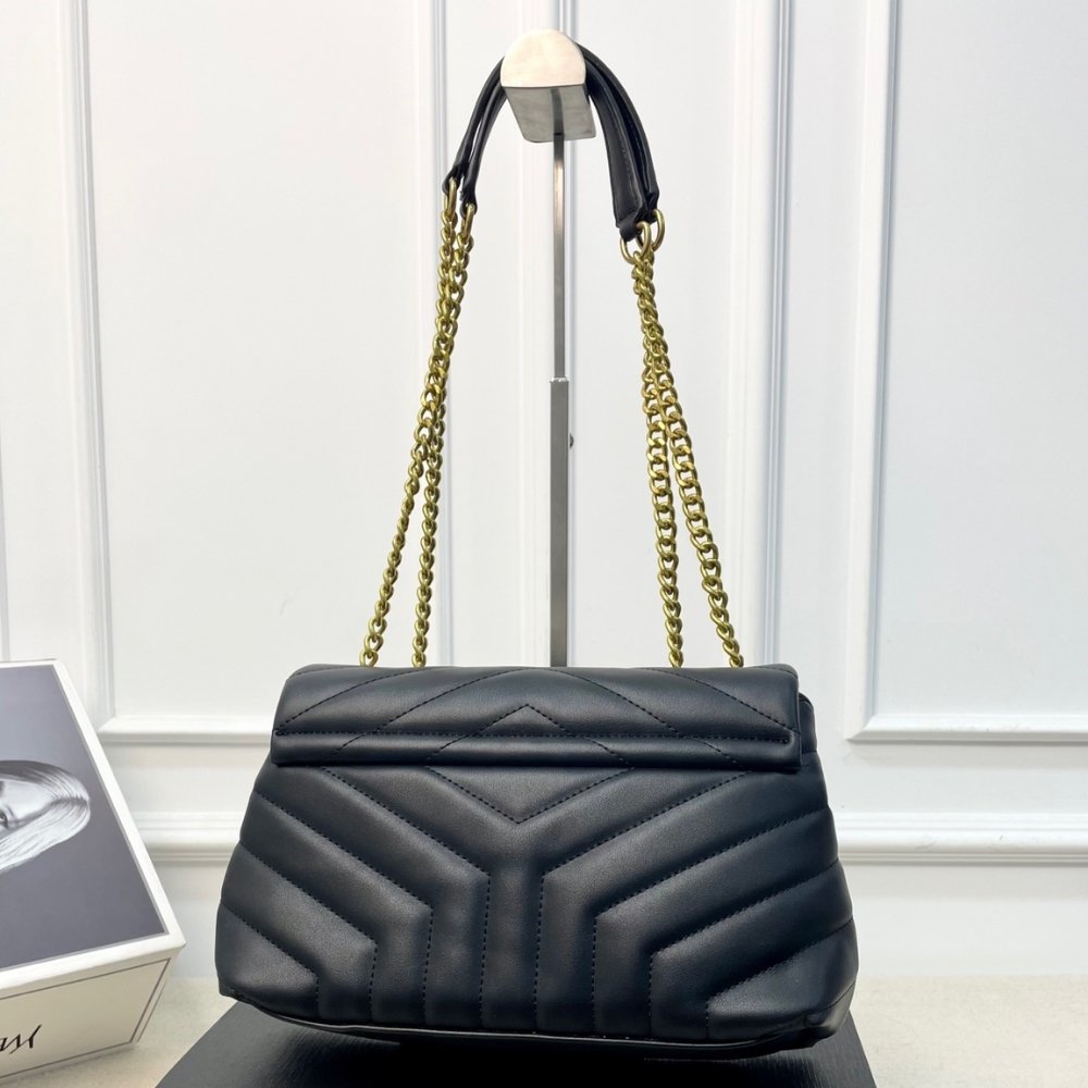 Sa1nt Lau*nt Loulou Medium Chain Bag In Matelassé Y Leather Black Gold 26Cm