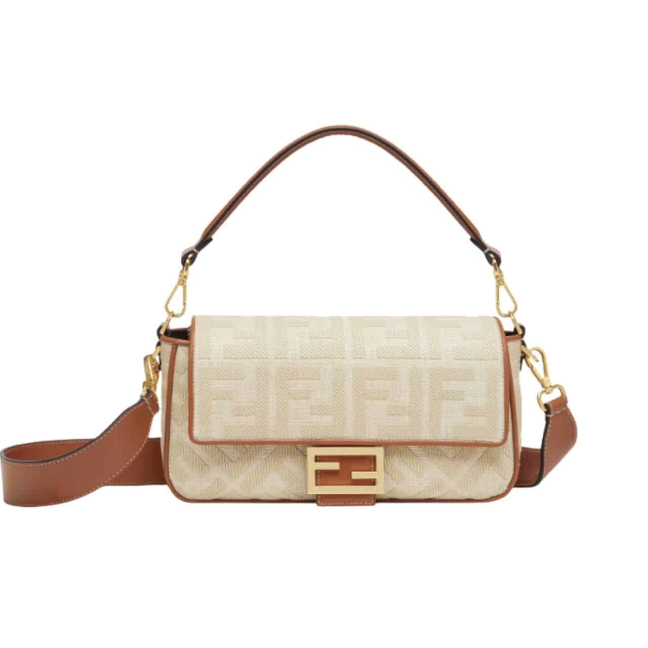 F**di Baguette Natural Straw Bag With Ff Embroidery 26Cm 8Br600Ap4Mf1Lmp