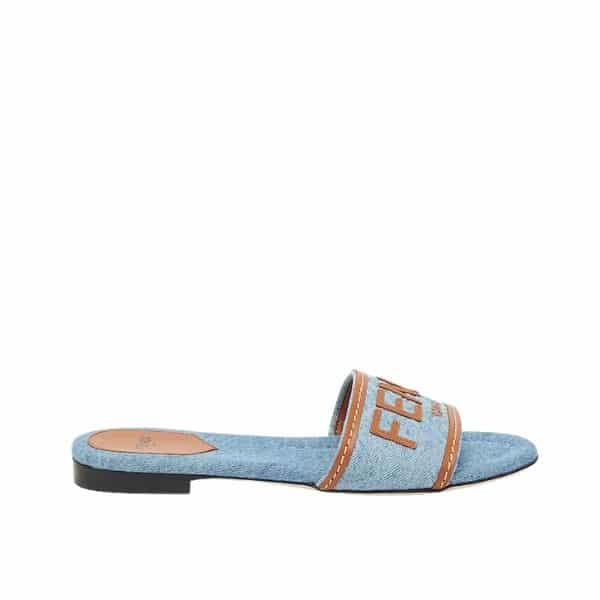 F**di Signature Light Blue Denim Slides