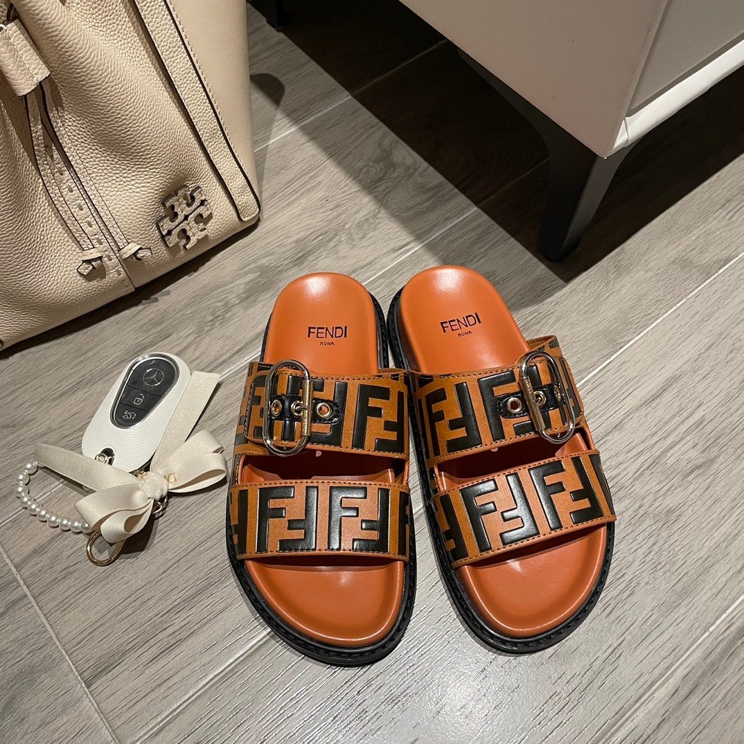 F**di Ff Double Band Slide Light Brown
