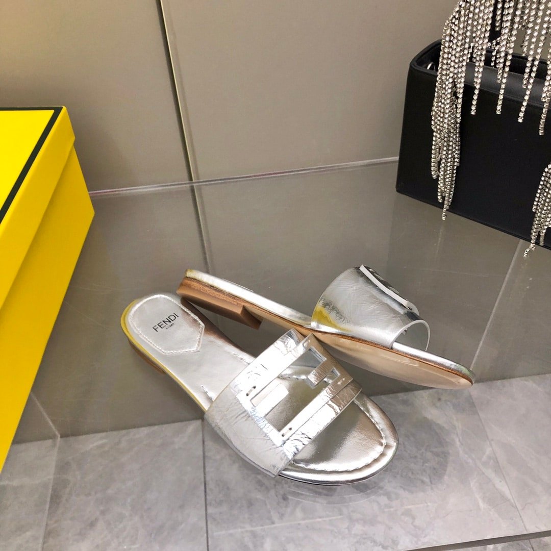 F**di Baguette Silver Nappa Leather Slides 8R8136Ai16F0Ge7