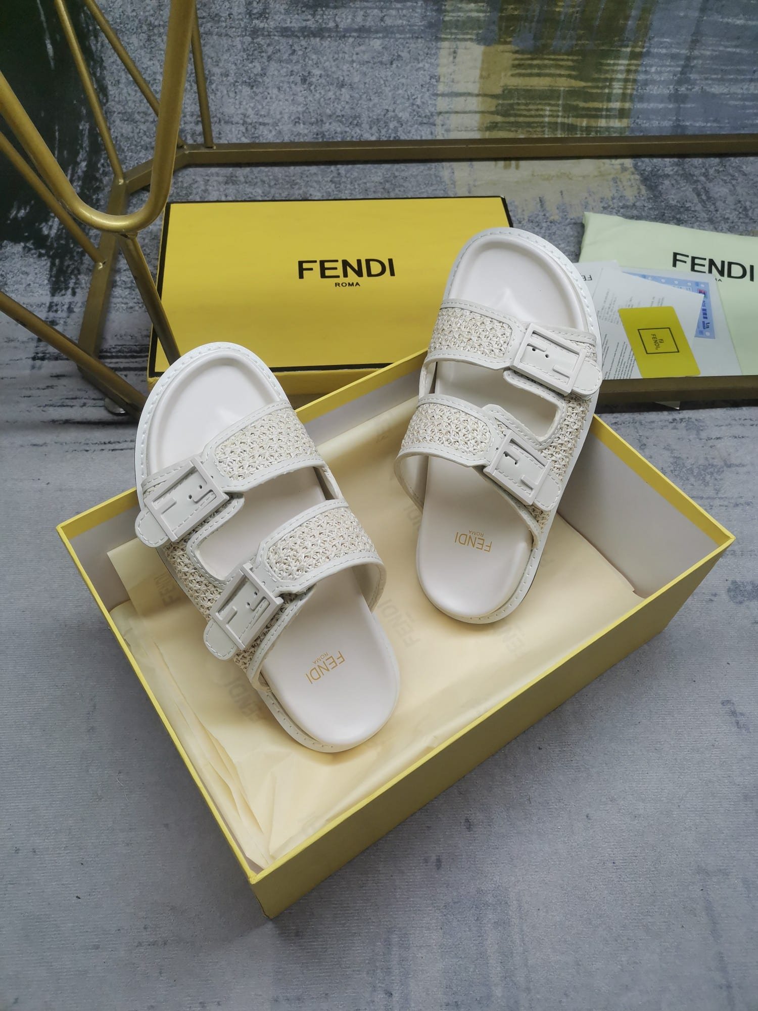 F**di Feel Leather Sandals White
