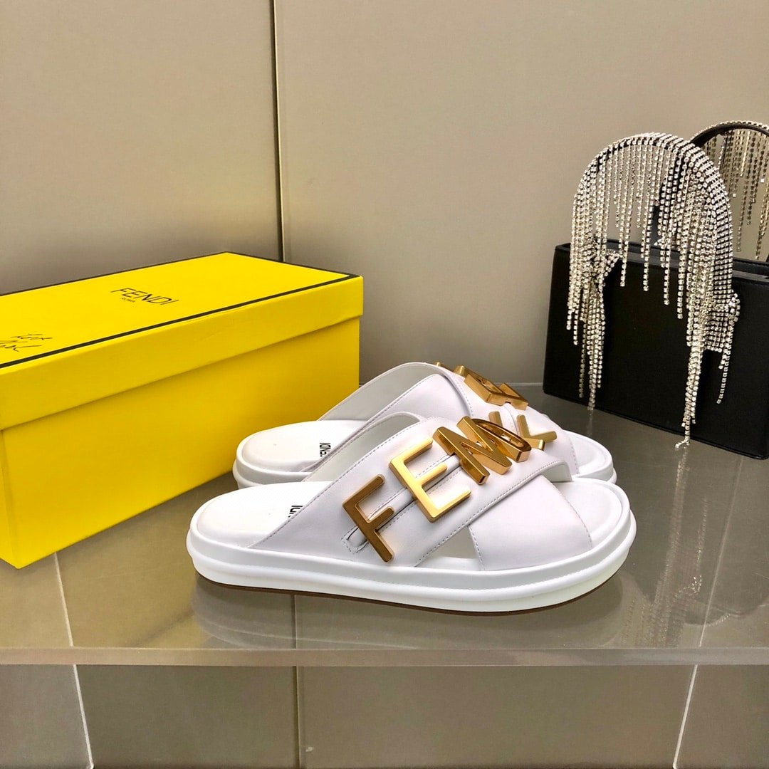 F**di F**digraphy Leather Slides White