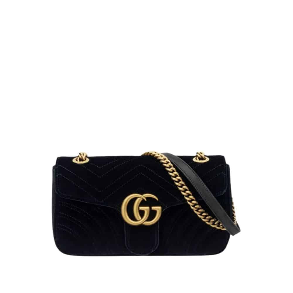 Gvc*1 Marmont Velvet Shoulder Bag Black 21Cm