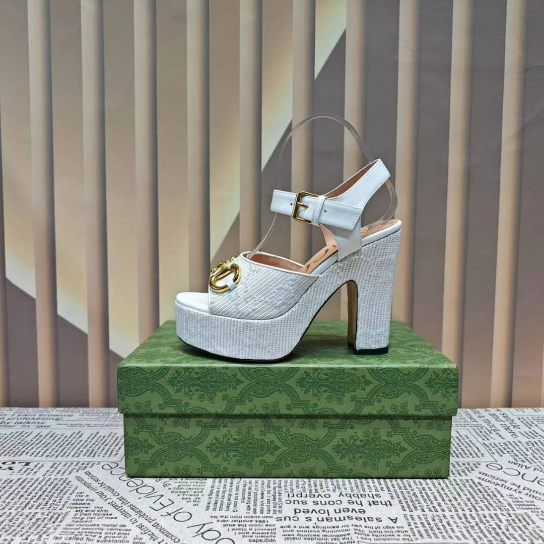 Gvc*1 Horsebit Platform Sandal Gg Embellished ‎White