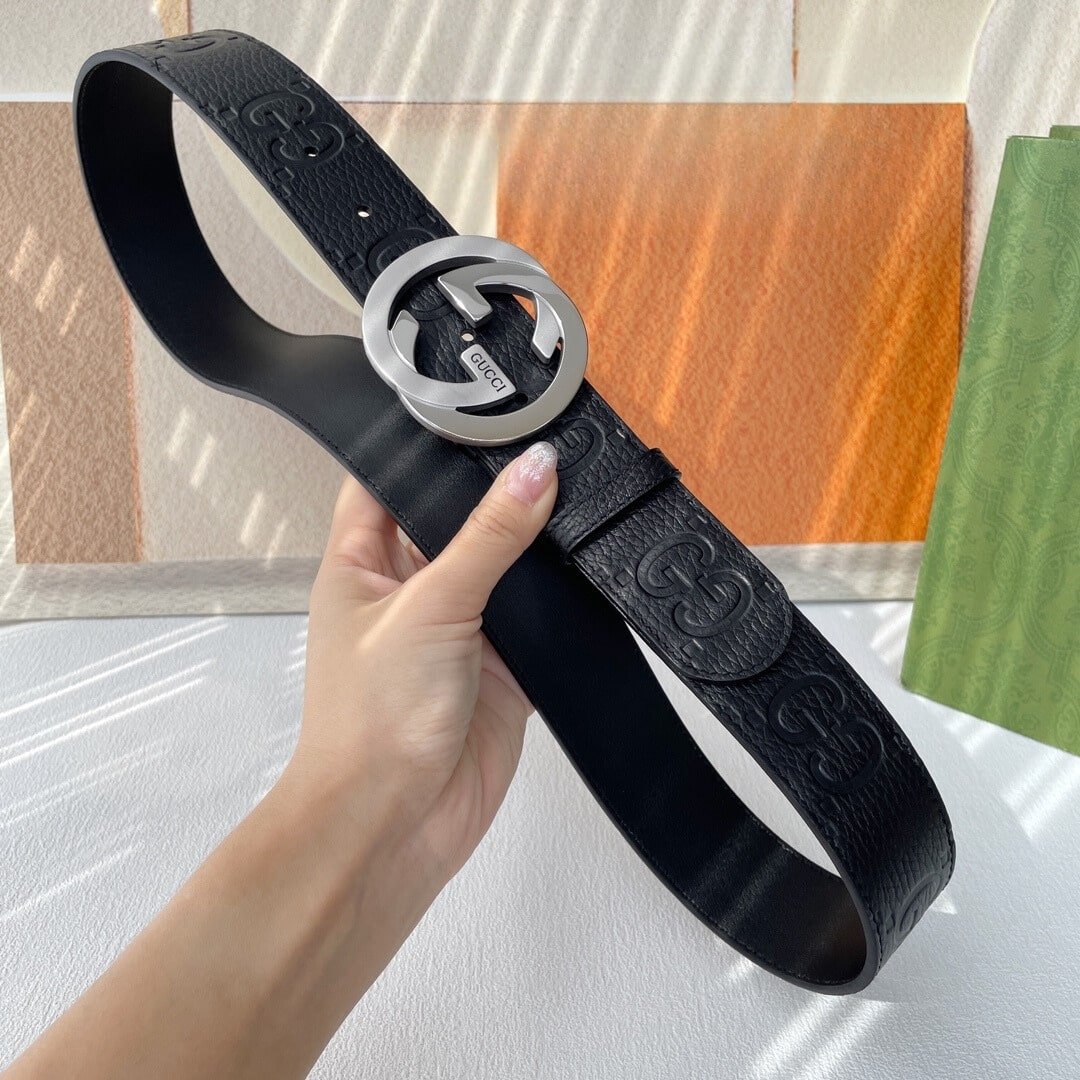 Gvc*1 Men’S Reversible Gg Belt Silver Hardware Black 40Mm