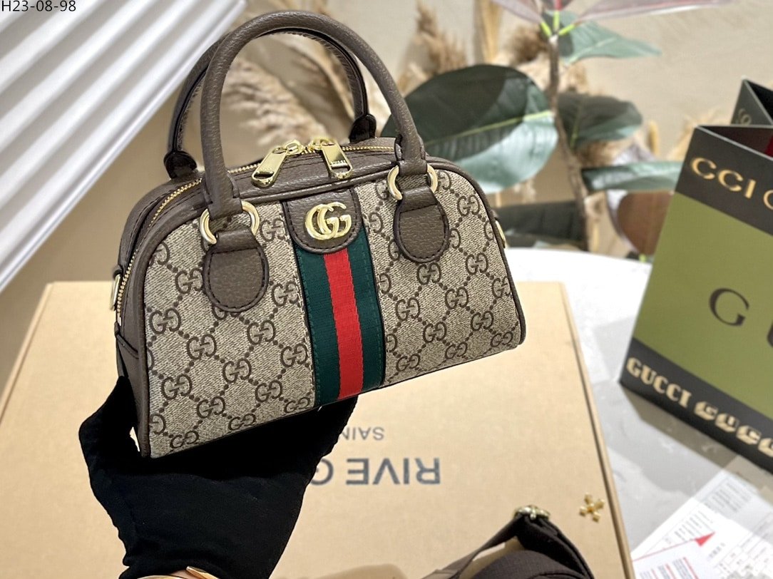 Gvc*1 Ophidia Gg Mini Top Handle Bag Brown 22Cm ‎724606 9C2Sg 8746