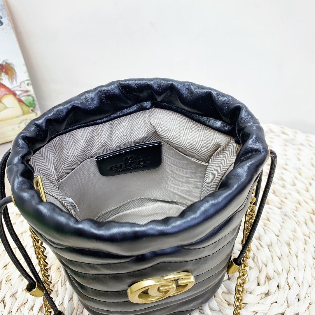 Gvc*1 Gg Marmont Matelassé Chevron Mini Bucket Bag Black 15Cm ‎575163 Dtdrt 1000