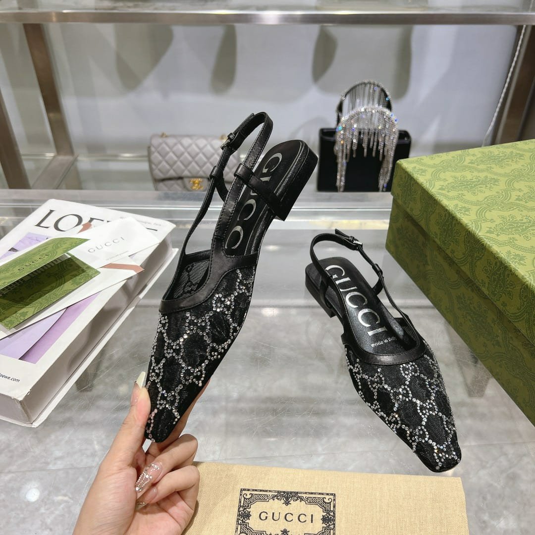 Gvc*1 Gg Embellished Slingback Flats Black