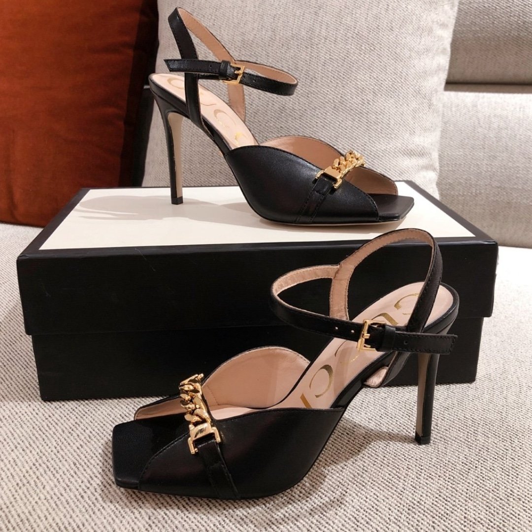 Gvc*1 Ankle Buckle Strap Sylvie Chain Sandals In Black