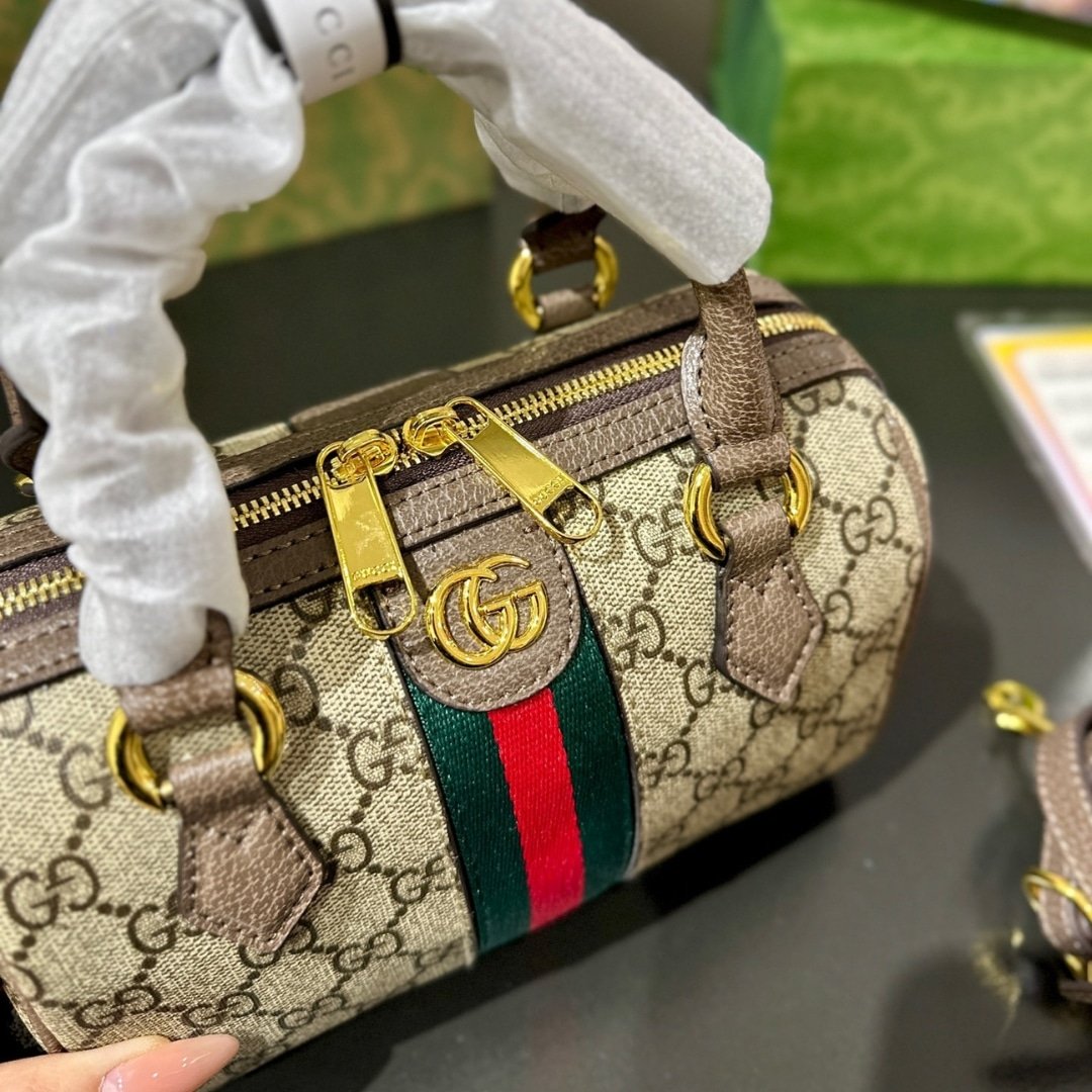 Gvc*1 Ophidia Small Boston Bag GG Monogram Beige And Dark Brown 22Cm 772053 96IWG 8745