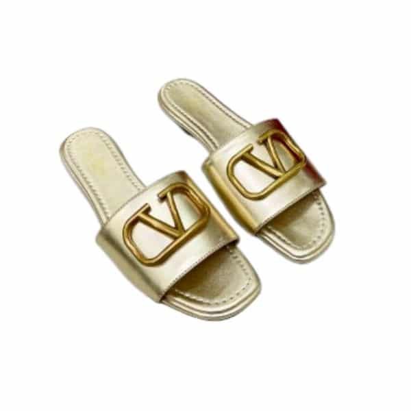 Va1e*ntin0 Garavani Vlogo Signature Slide Sandal Gold