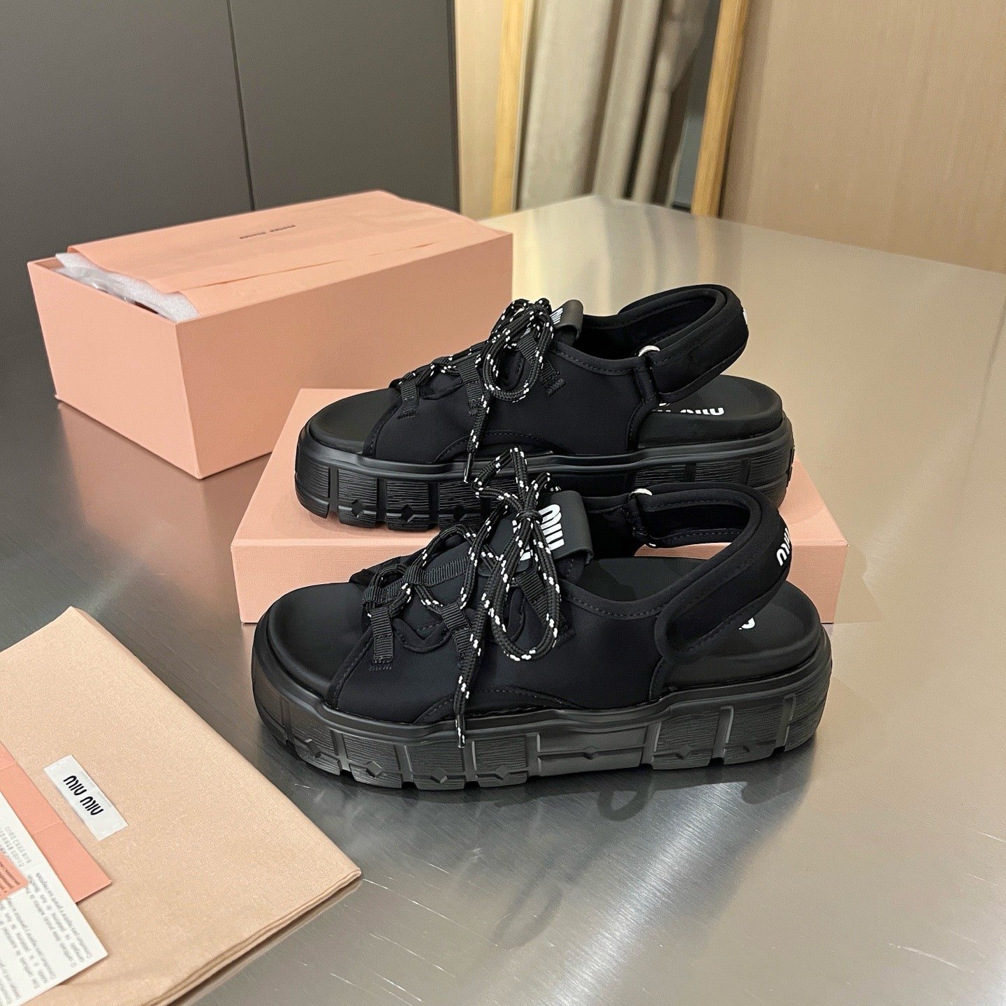 M1um1u Chunky Neoprene Sandals Black 5X418E 30K F0002 F 050