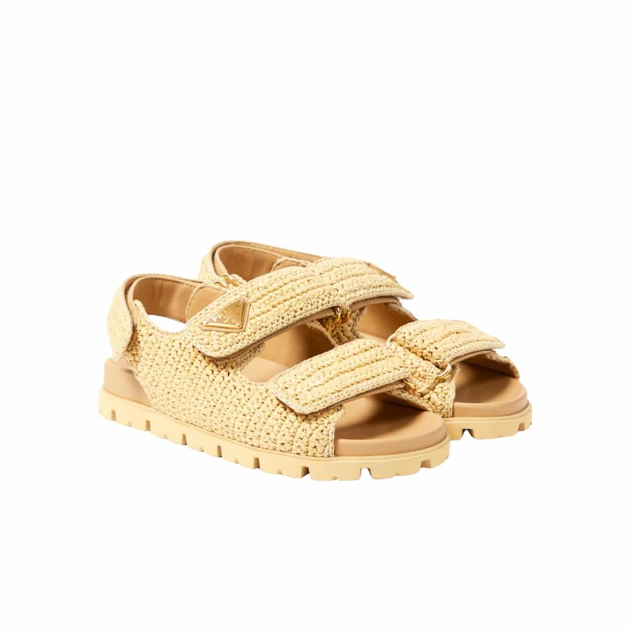 Pra*a Monolith Crochet Raffia Effect Sandals In Neutrals