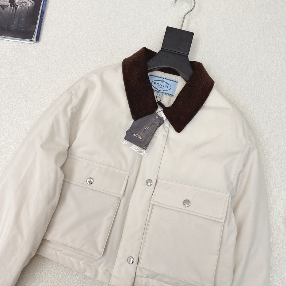 Pra*a Cropped Jacket Technical Canvas White