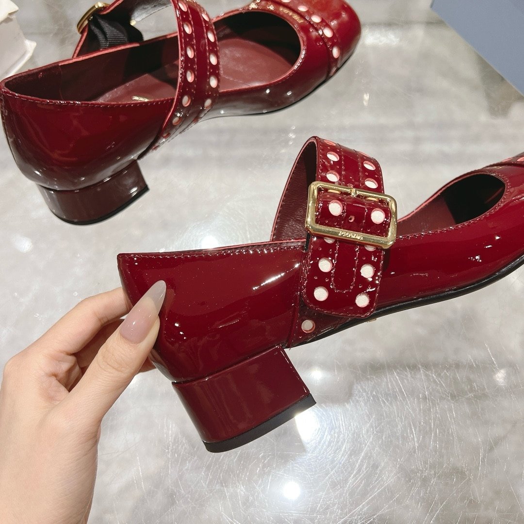 Pra*a Patent Leather Mary Jane Pumps Red
