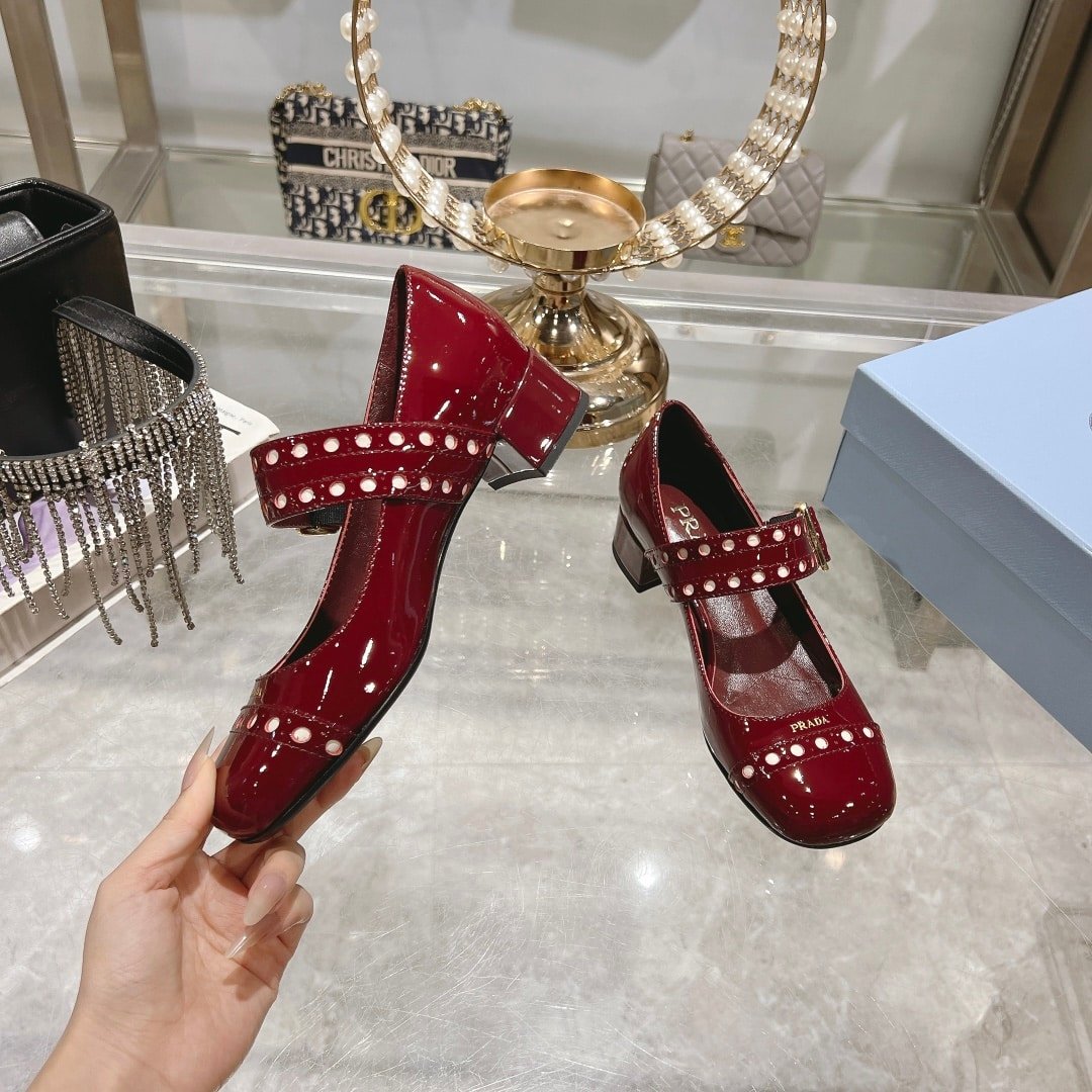 Pra*a Patent Leather Mary Jane Pumps Red