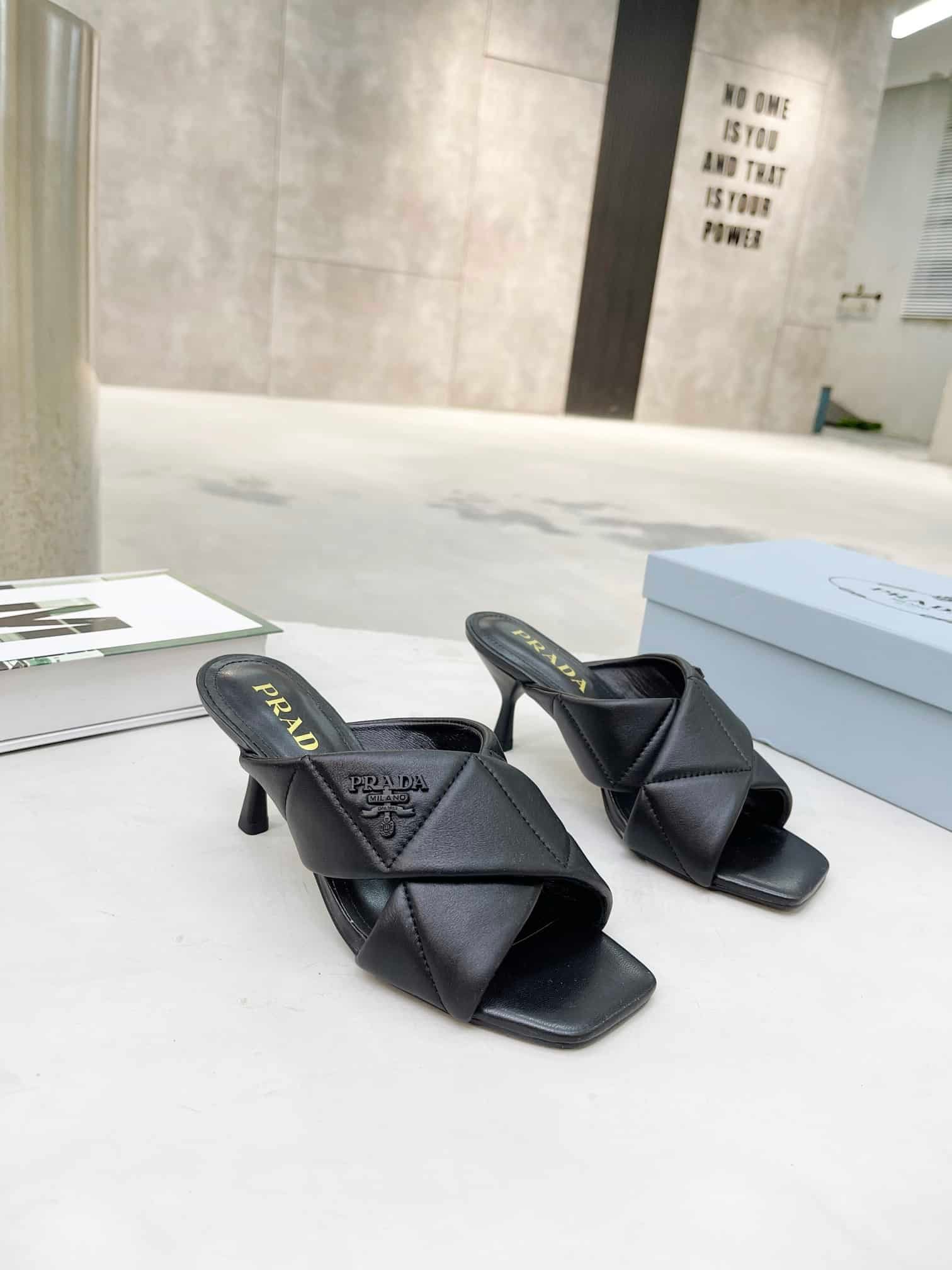 Pra*a Black Quilted Leather Mule