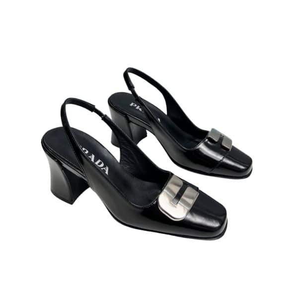 Pra*a Leather Slingback Pumps Black
