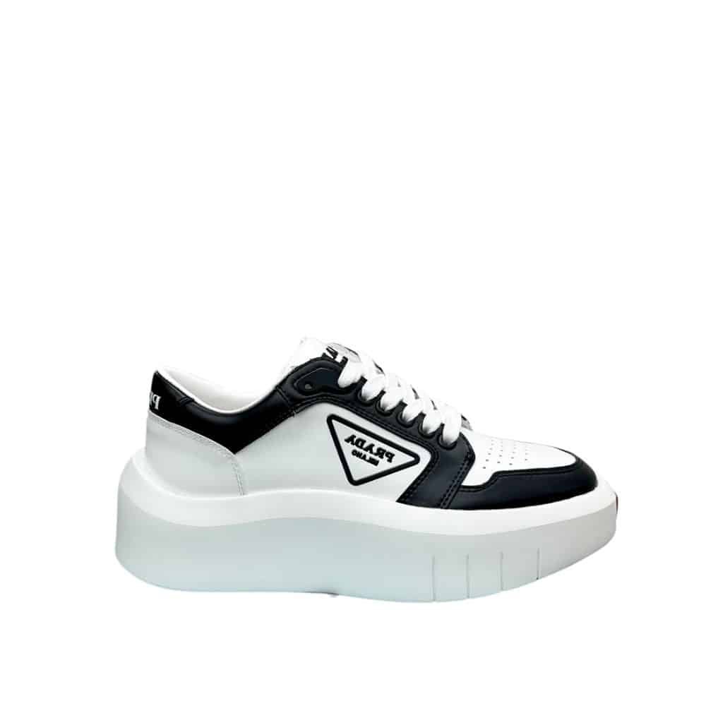 Pra*a Leather Platform Sneaker White And Black
