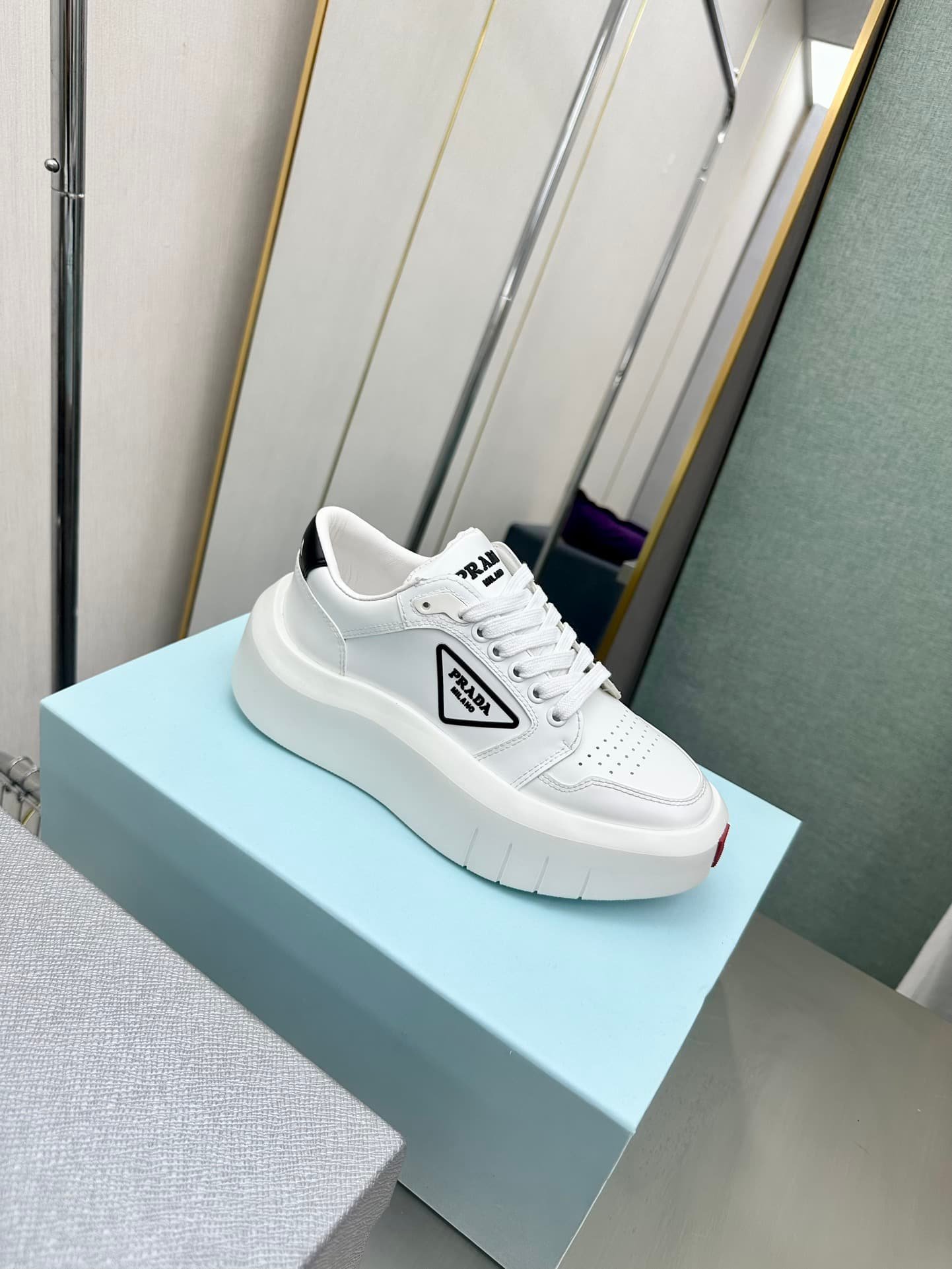 Pra*a Leather Platform Sneaker White
