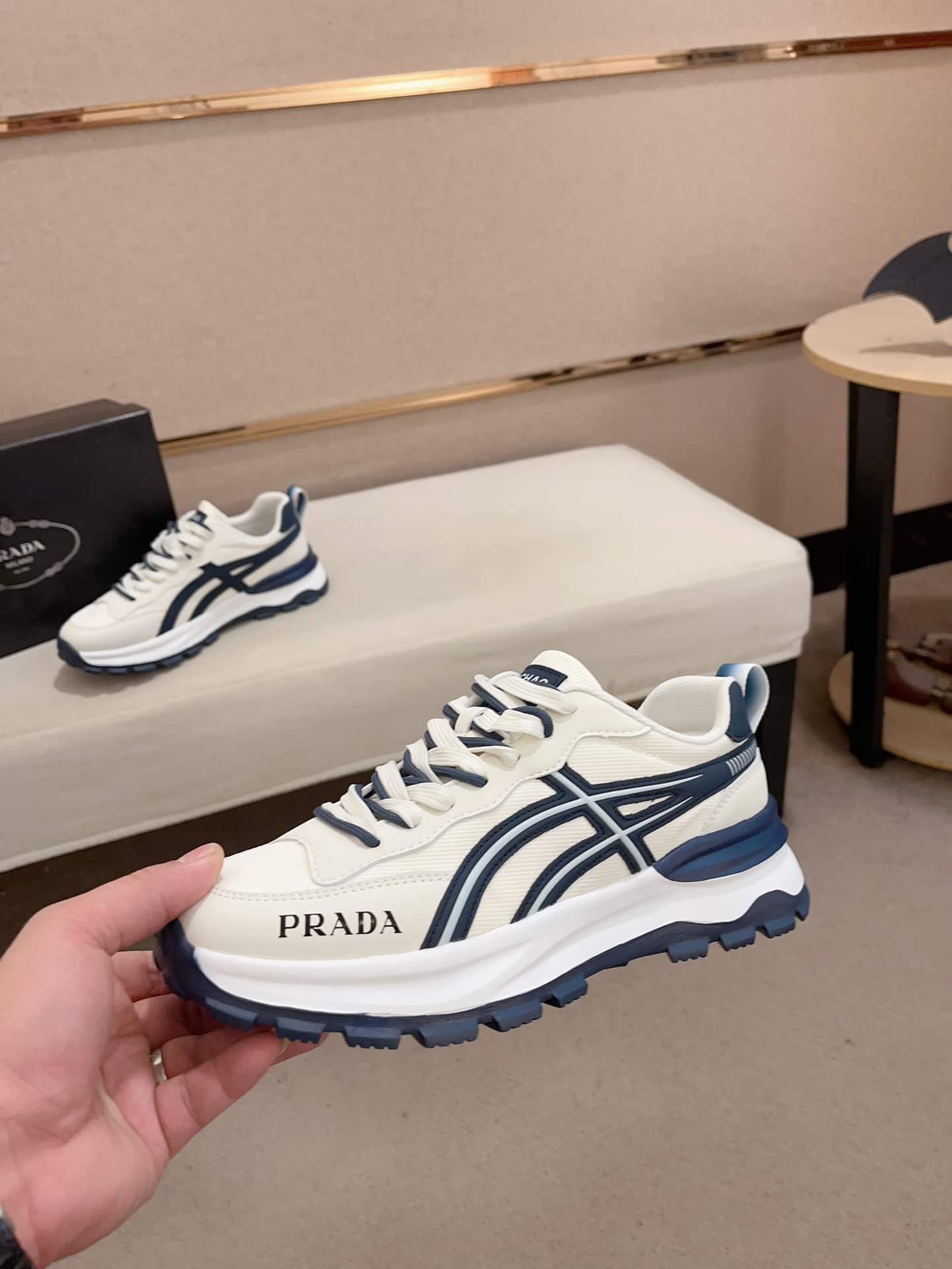 Pra*a Sport Sneaker Curved Line Blue And Beige