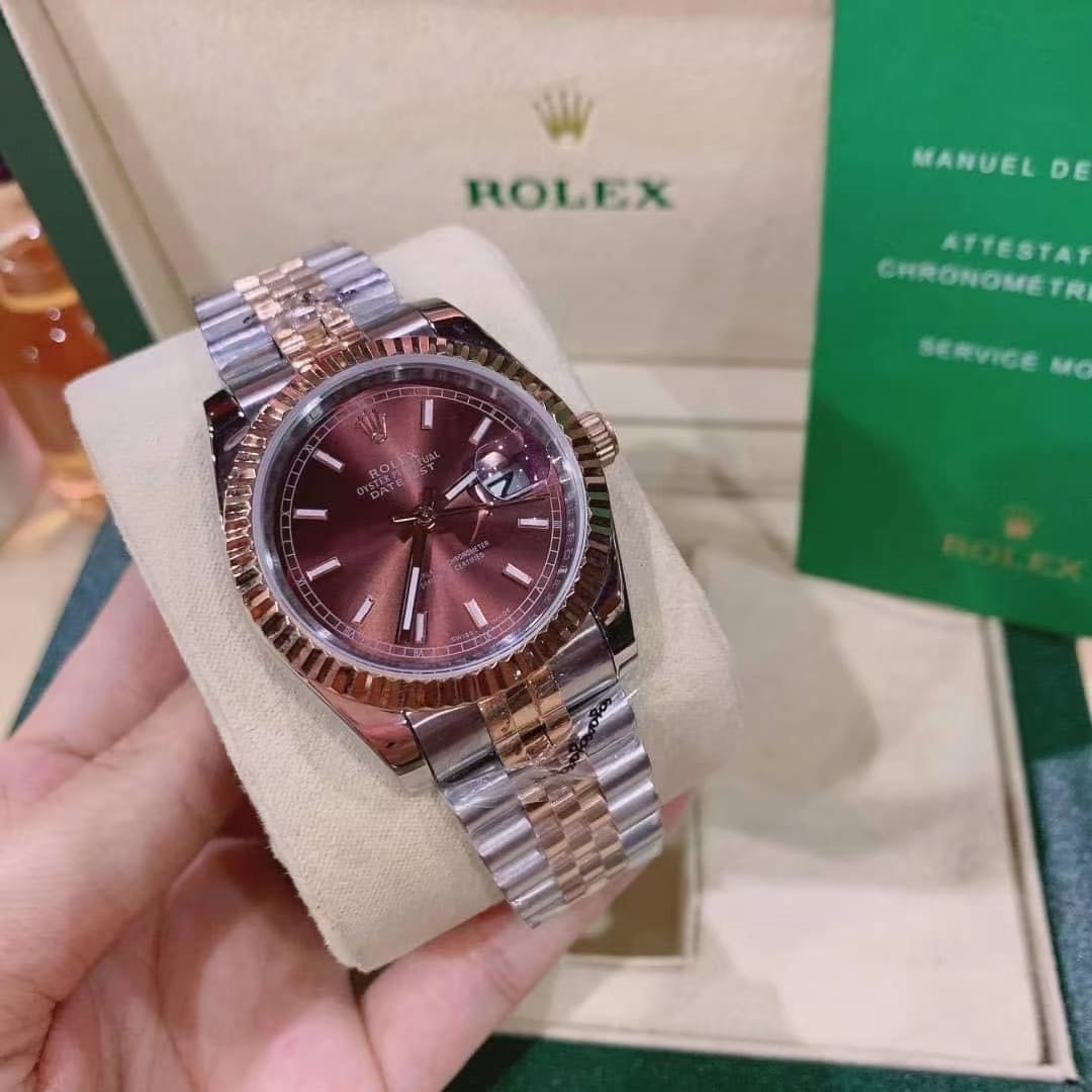 R01ex Oyster Perpetual Datejust Dial With Silver And Everose Gold Strap Chocolate 36Mm