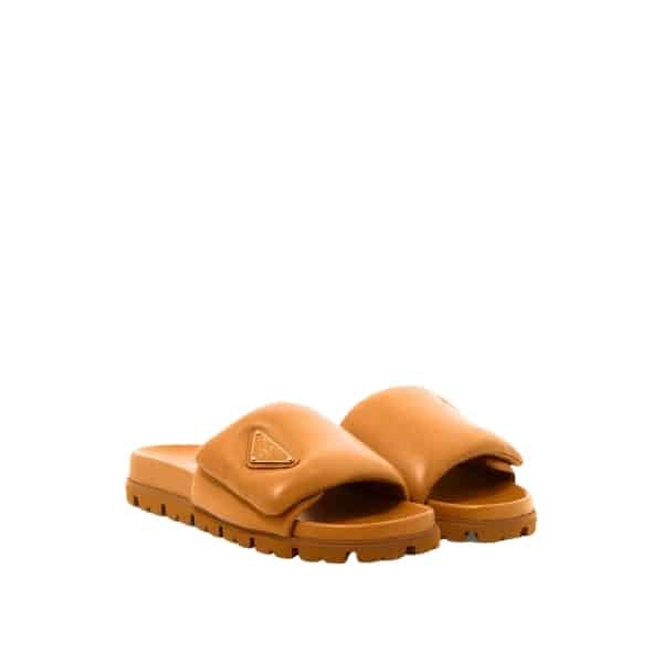 Pra*a Soft Padded Nappa Leather Slides Brown