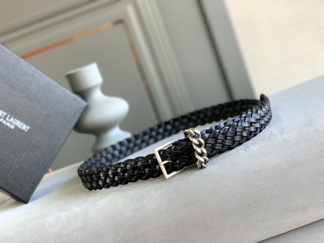 Sa1nt Lau*nt Genuine Leather Universal Black And Silver Belt