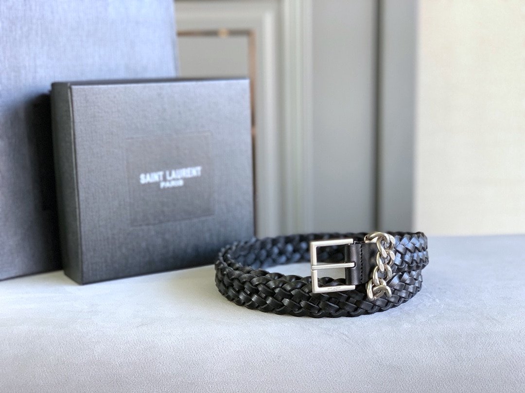 Sa1nt Lau*nt Genuine Leather Universal Black And Silver Belt