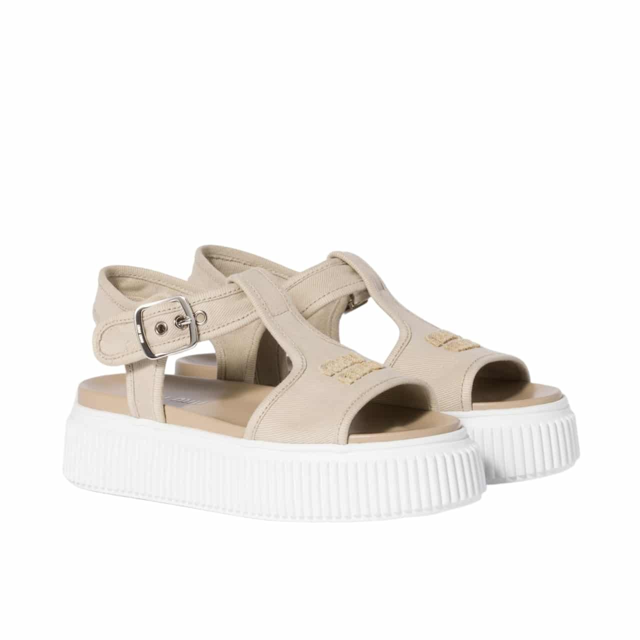 M1um1u Denim Flatform Sandals Colonial Beige 5X402E Csl F0044 F 045