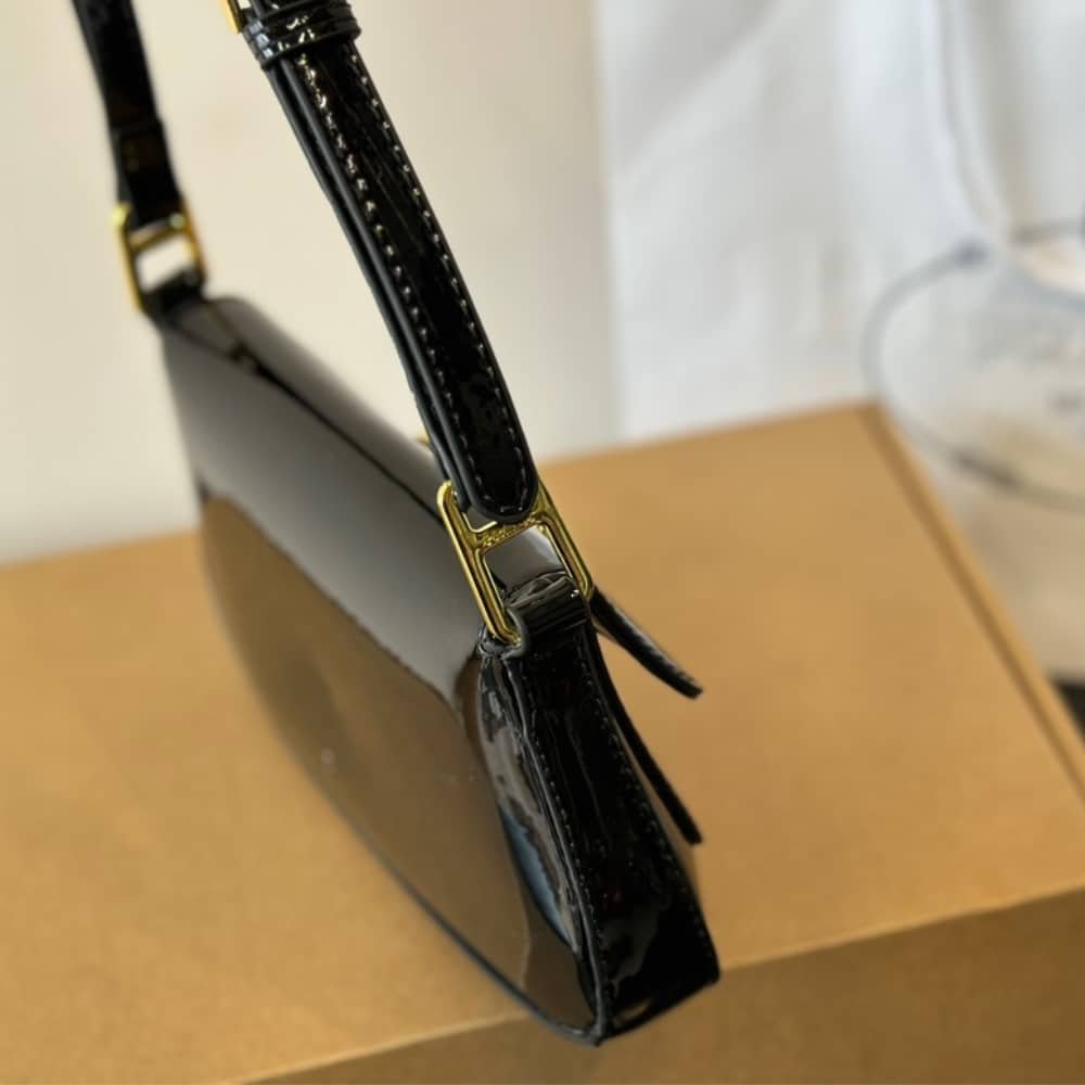 Pra*a Cleo Bag In Brushed Leather With Triangle Logo Black 24Cm