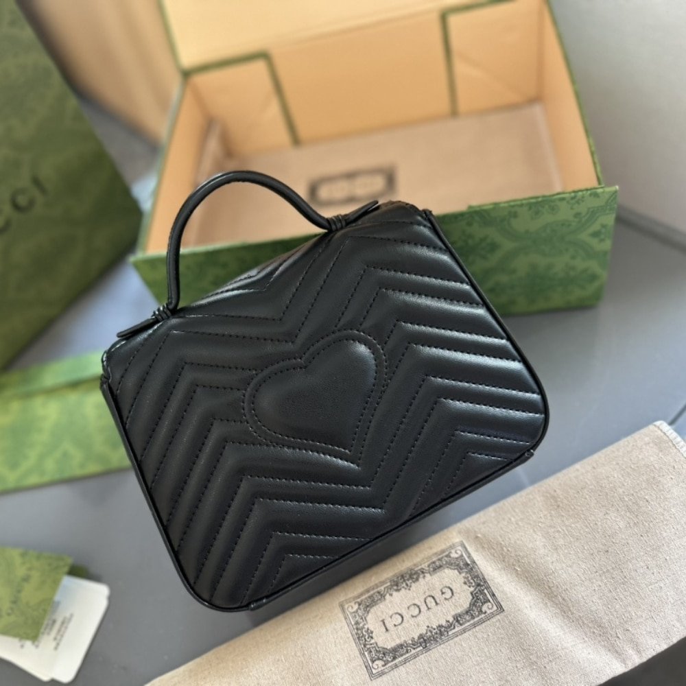 Gvc*1 Gg Marmont Mini Top Handle Bag Black And Black 22Cm 702563 Dtdfv 1000
