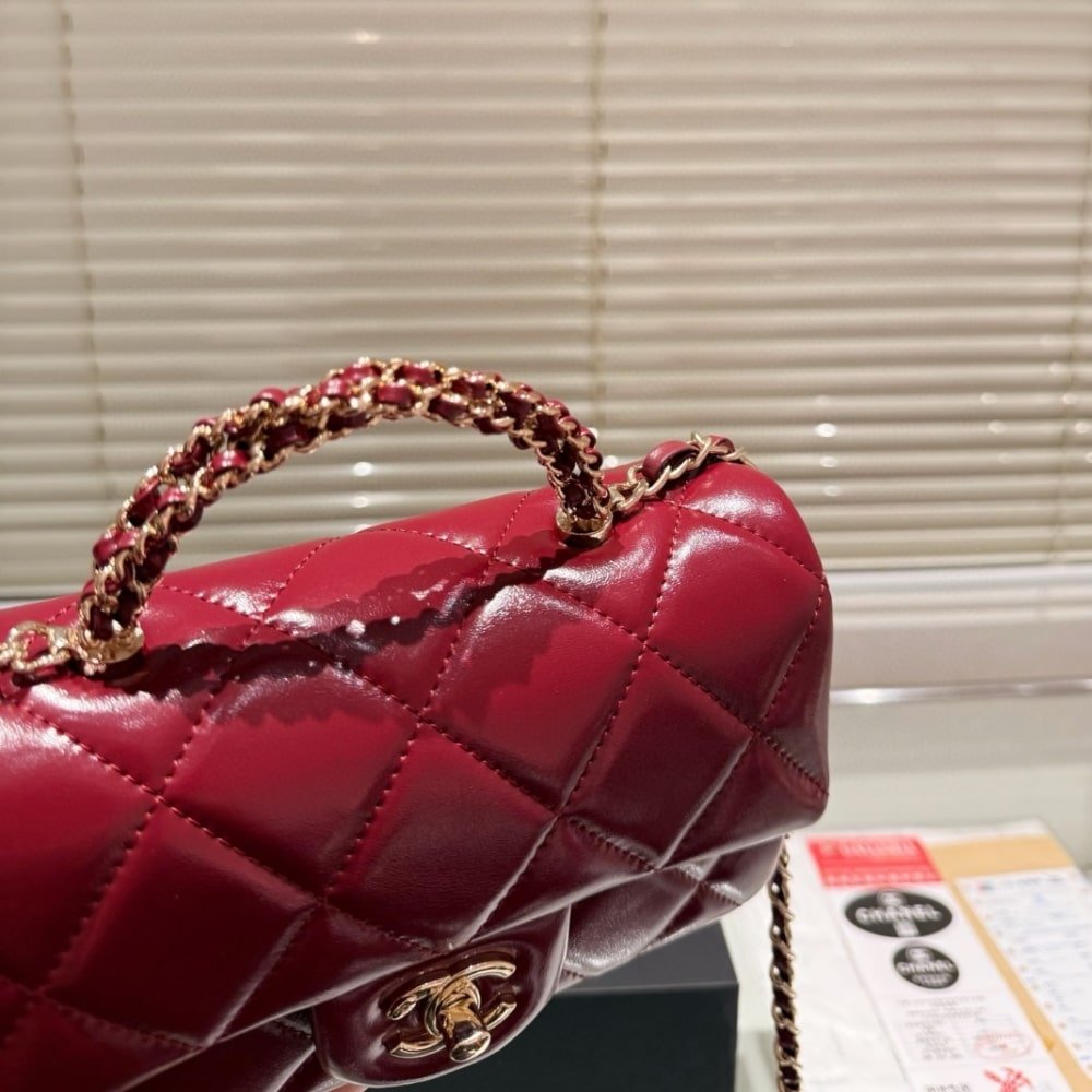 Ch**el Classic Mini Flap Bag With Chain In Burgundy 21Cm