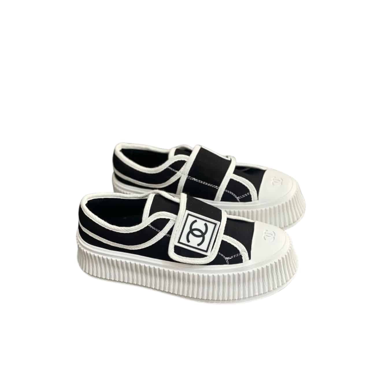 Ch**el White Cc Cap Toe Slipon Sneaker Black