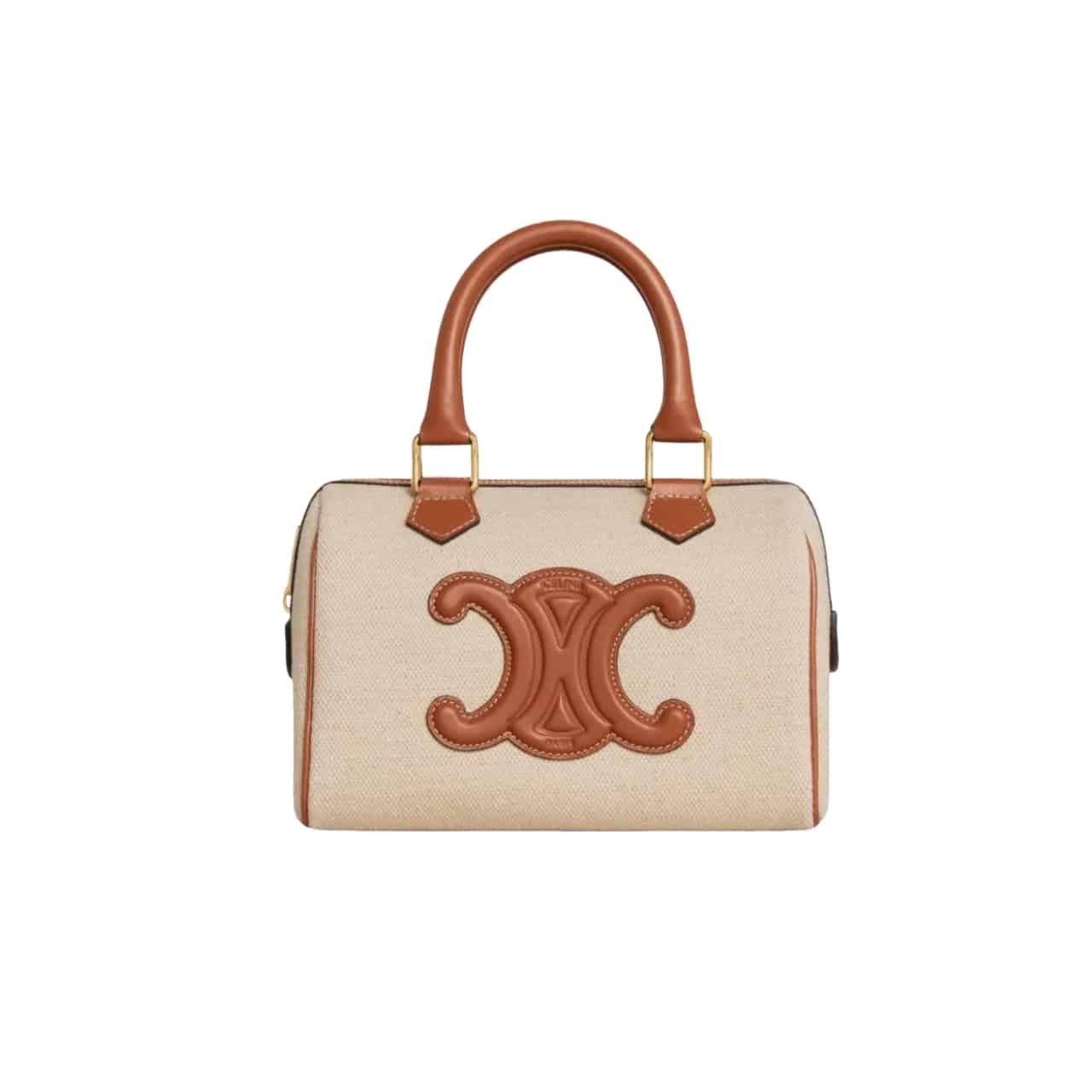 Ce1i*e Small Triomphe Leather Boston Bag In Smooth Calfskin Beige 19Cm 197582Efl 02Nt