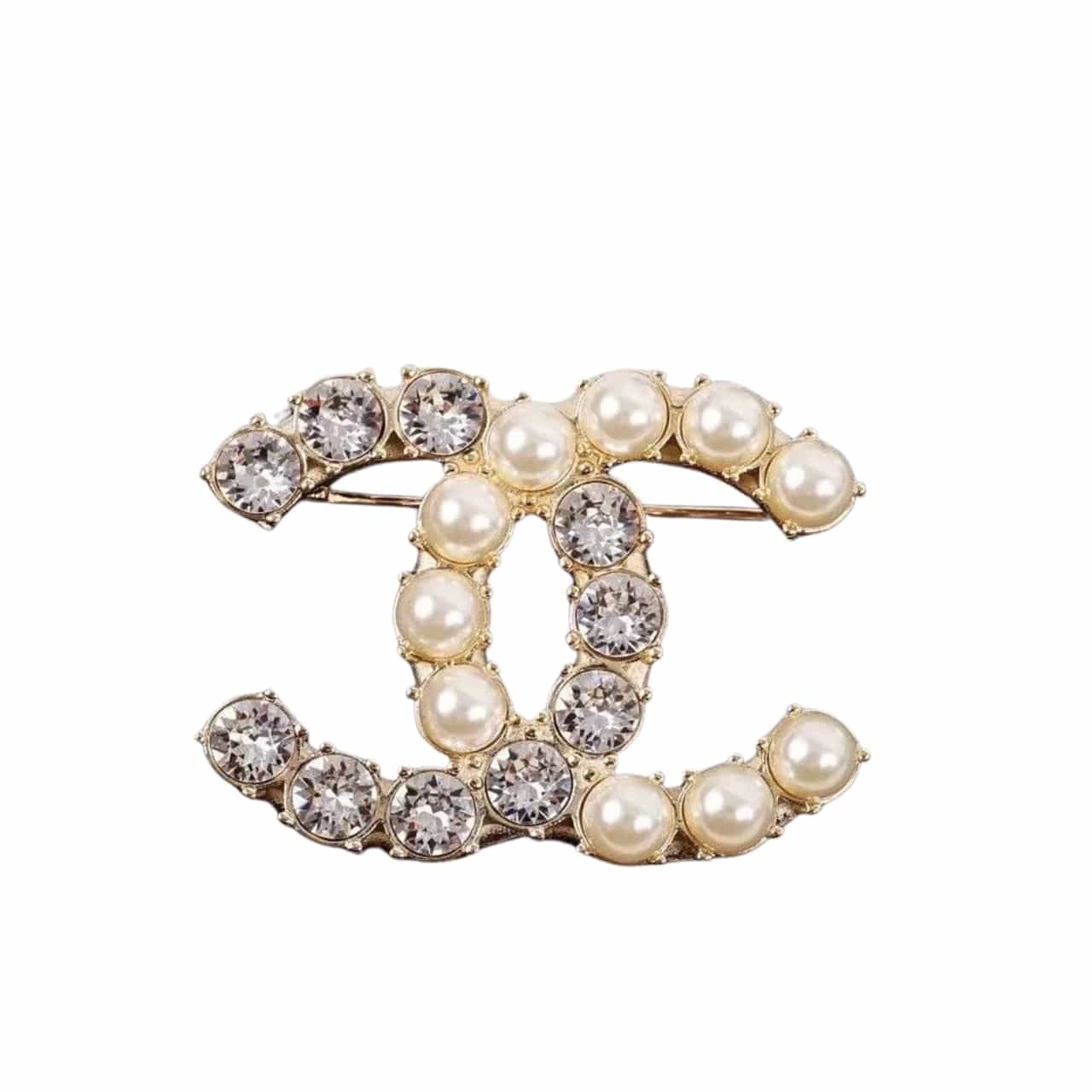 Ch**el Cocomark Brooch Double C With D1am0nd And Pearl Ab4734
