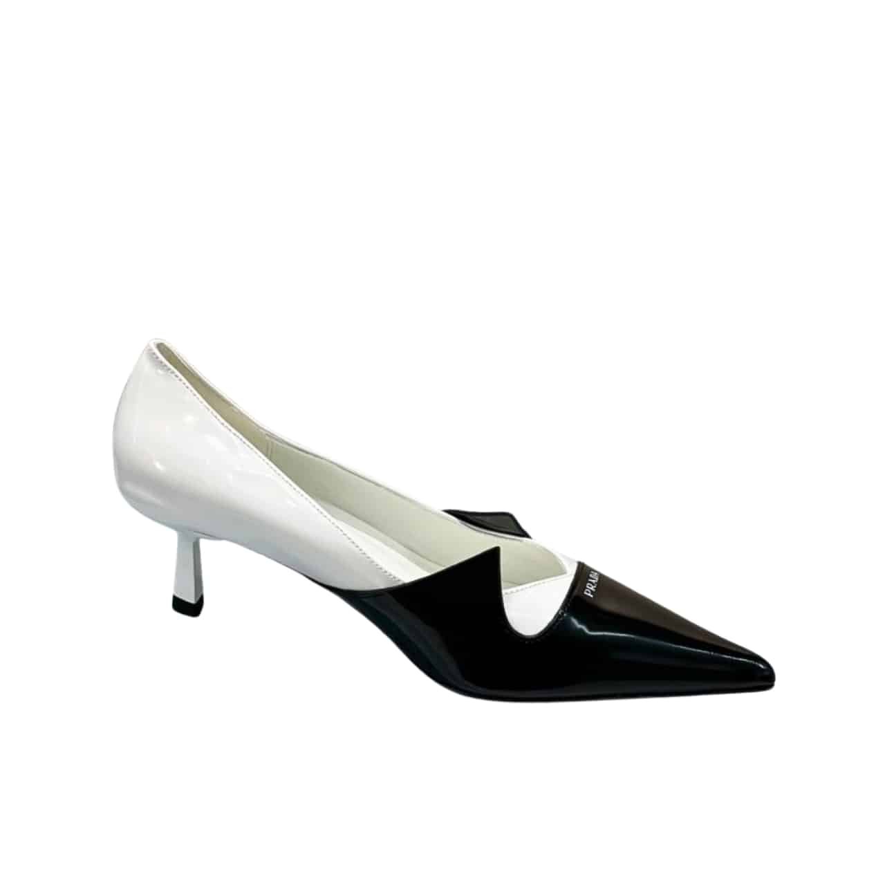Pra*a Two Tone Toe Kitten Heels In Black And White