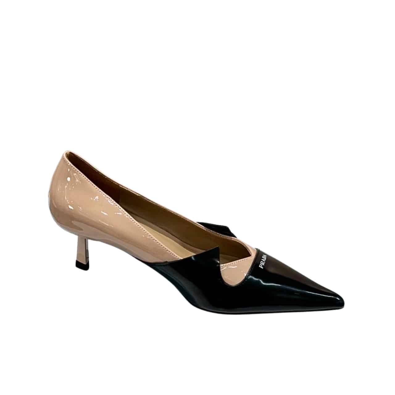 Pra*a Two Tone Toe Kitten Heels In Black And Beige