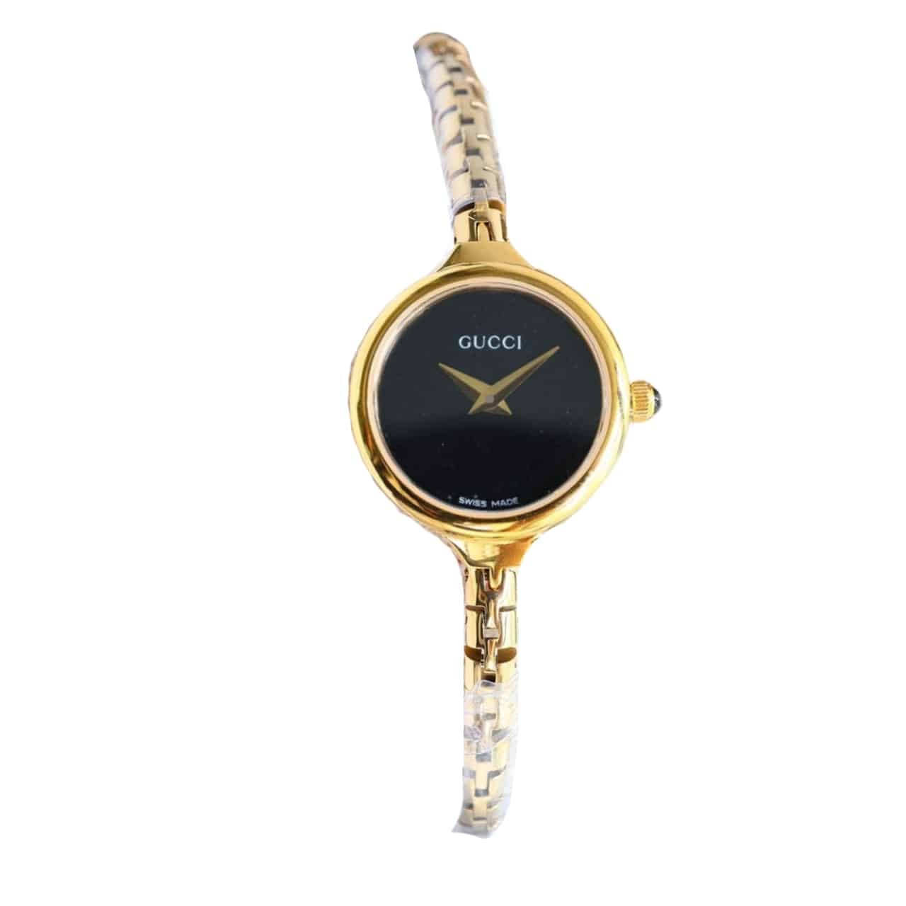 Gvc*1 Ladies Watch Round Case With Slim Dial Gold In Black 22Mm